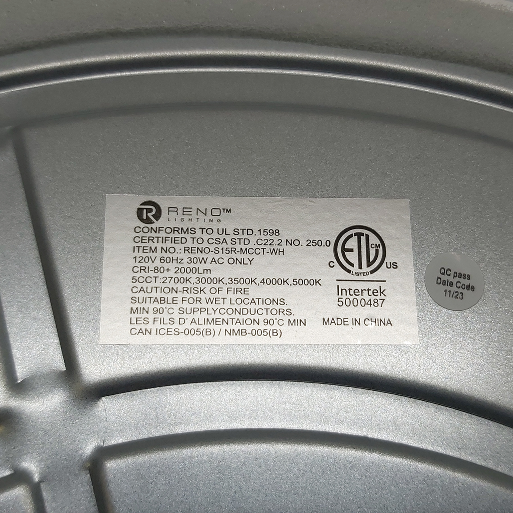 15" 30W die-cast LED Slim Surface Round 2000Lm |3000K,4000K,5000K| CRI 80 | White finish RENO-S15R-MCCT-WH